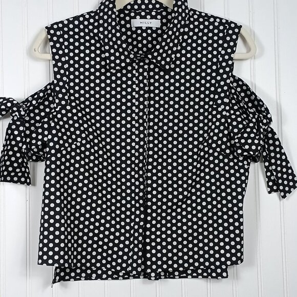 2 For $30 MILLY BLOUSE  S POLKA DOT COLD SHOULDER COTTON PARISIAN BLOUSE 8 - Picture 1 of 11
